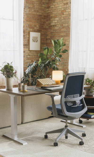 Perk Height-Adjustable Desk in lifestyle shot