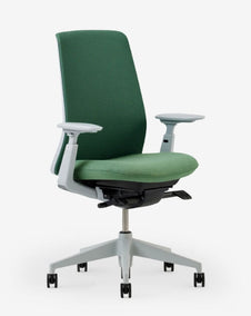 A Soji office chair in the color juniper is displayed against a white background.