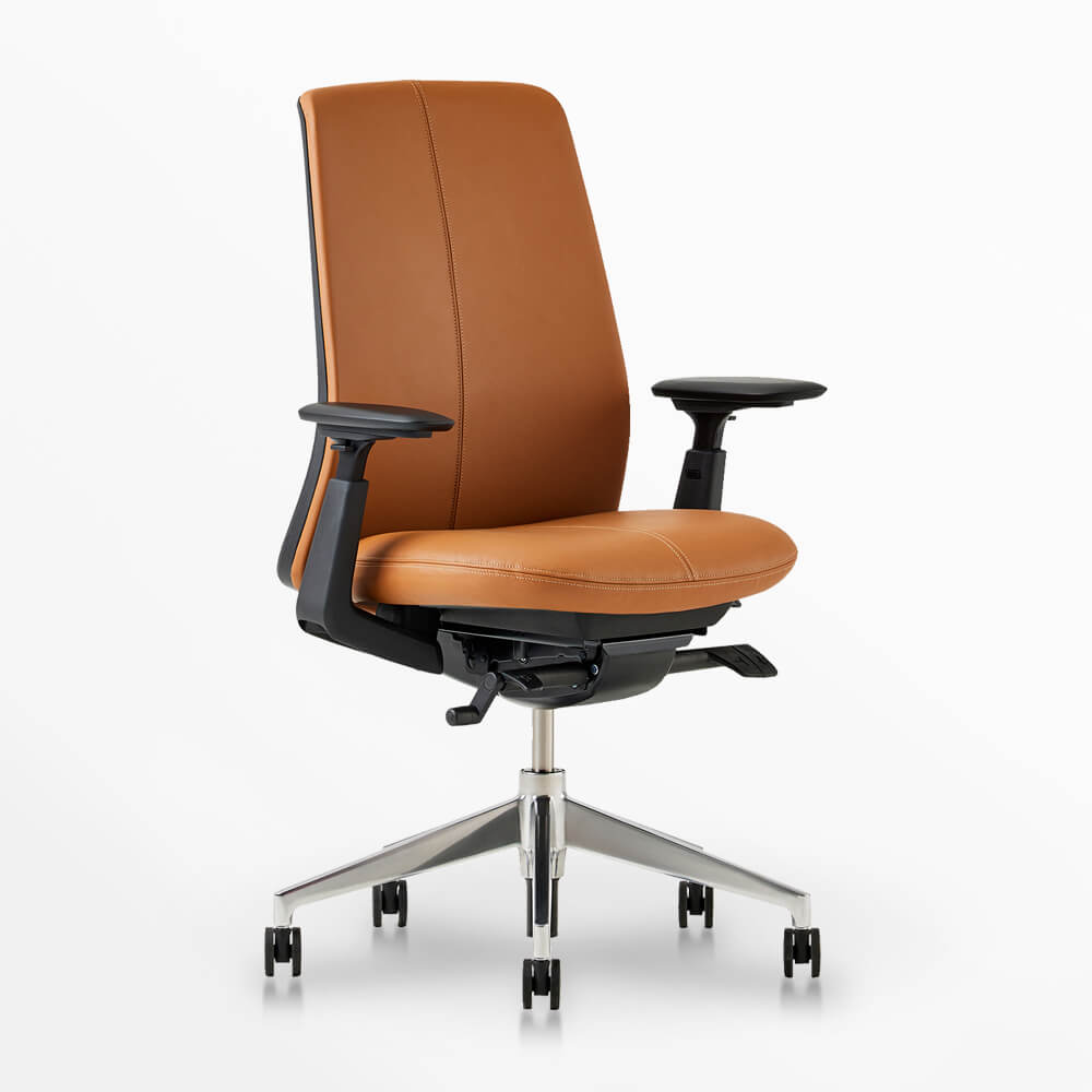 Soji Leather Office Chair with adjustable arms and sleek design, perfect for modern office spaces.