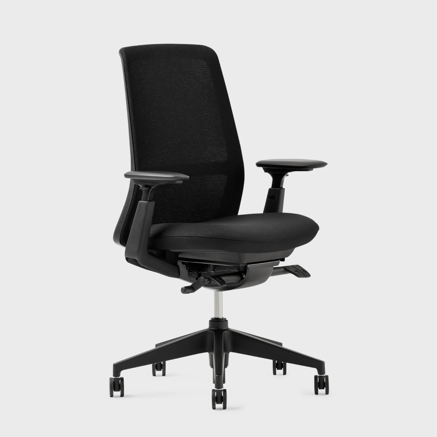 Soji Mesh Office Chair in black, featuring ergonomic design and adjustable armrests, perfect for home or office use.